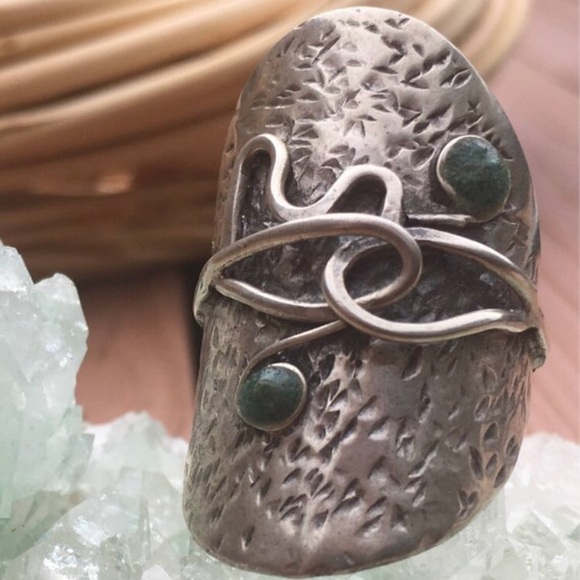 🙌🏾 Handmade Turquoise Boho Silver Hammered… - Picture 2 of 8